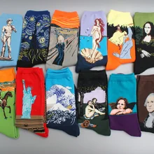 5 пар женщин Мужская Носки винтажные масло печати толстве длинные носки Ретро Живопись