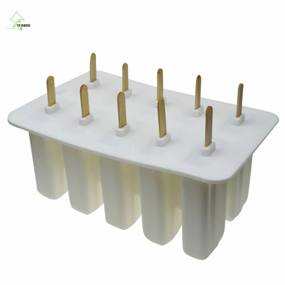 10 Cell Frozen Ice Cream Pop Mold Popsicle Maker Lolly Mould Tray Pan Kitchen Tools DIY With 12 Sticks Red Pink White MAYITR