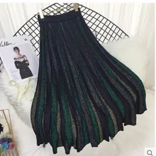 Винтажная металлическая юбка с высокой талией с вязаной полосатой плиссированной юбкой