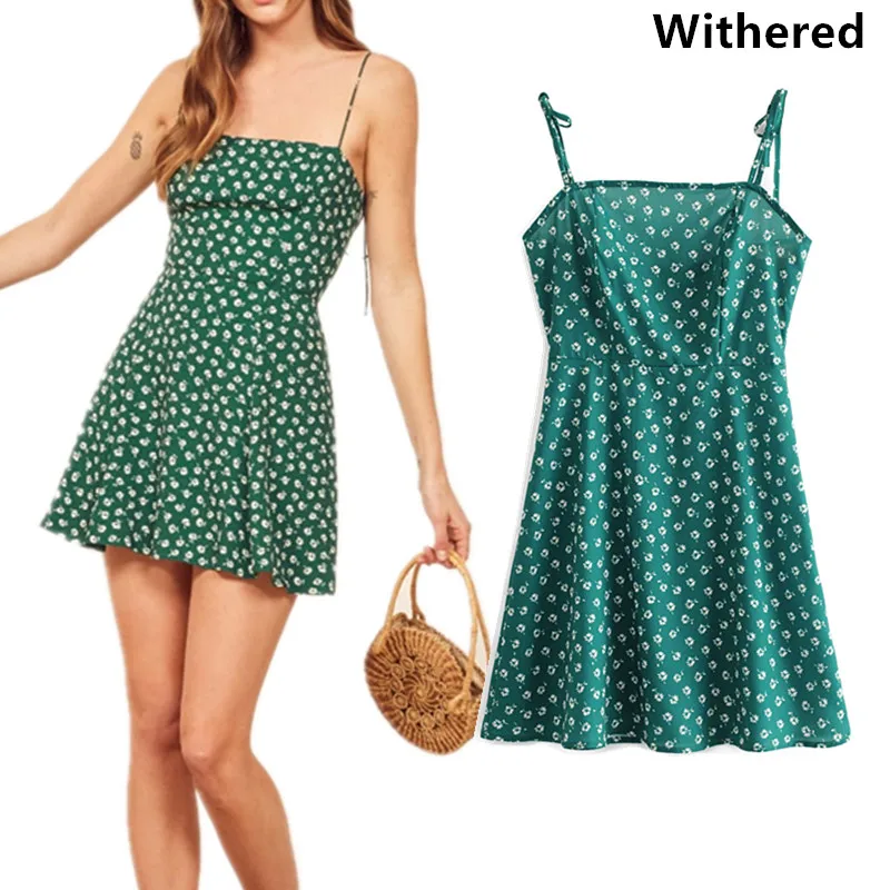 

Withered 2019 summer dress women vestidos spaghetti strap print floral mini vestidos de fiesta party dress 2 pieces set 0603
