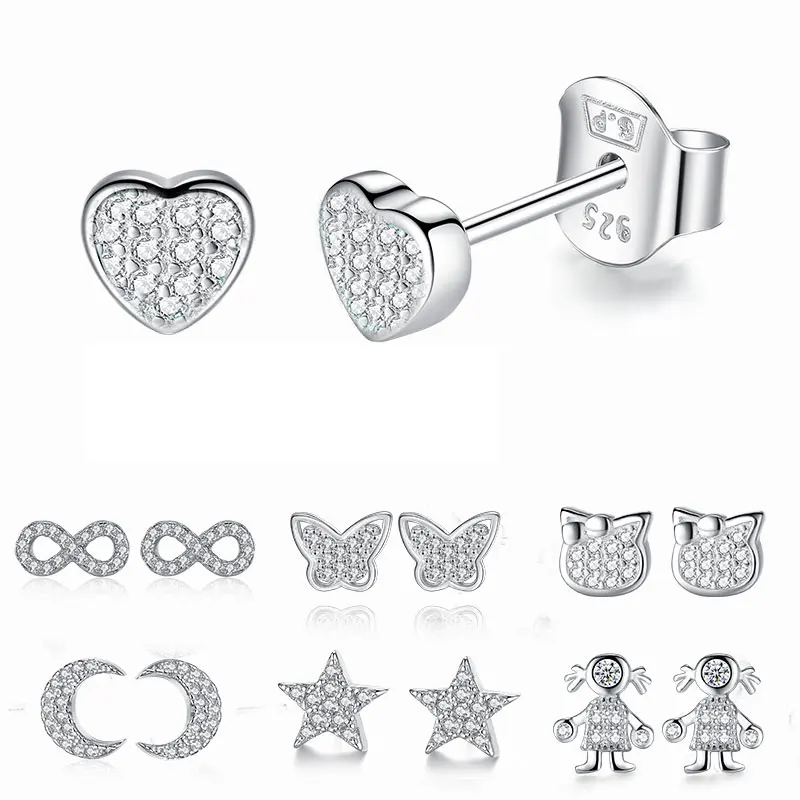 Романтические драгоценности из стерлингового серебра 925 пробы круглые серьги-гвоздики для женщин Свадебные Элегантные прозрачные серьги из кубического циркония в подарок