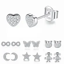 Романтические драгоценности из стерлингового серебра 925 пробы круглые серьги-гвоздики для женщин Свадебные Элегантные прозрачные серьги из кубического циркония в подарок