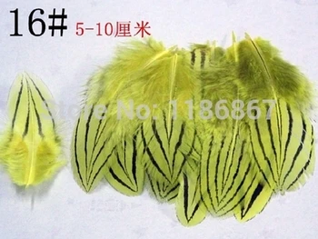 

100pcs 5-10cm natural silver pheasant plumage dyed golden yellow stripe color craft feathers bulk sale for jewelry making KX72