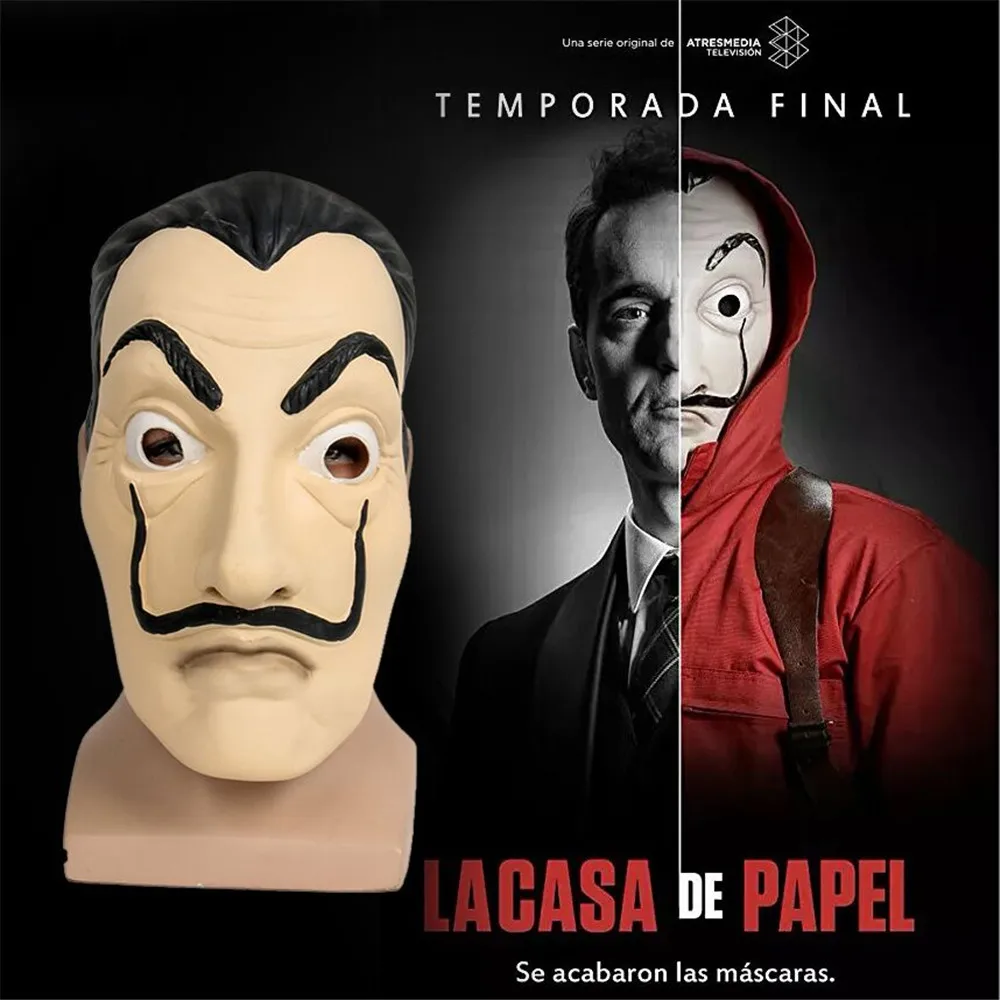 

2018 La Casa De Papel Mask Salvador Dali Face Mask Masque Mascara de Dali Money Heist Halloween Realistic Movie Prop Beard mask