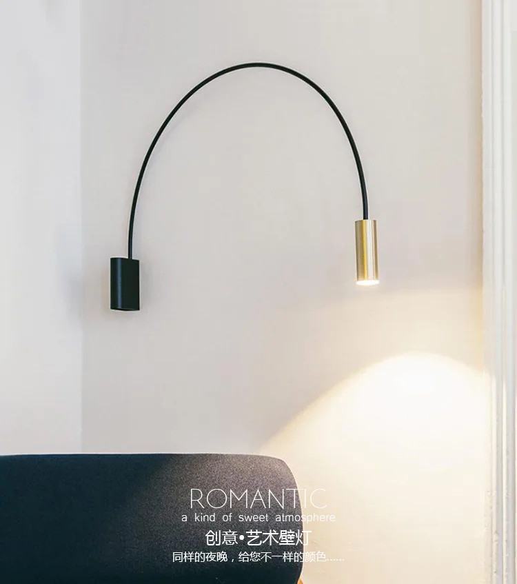 Скандинавский простой гибкий Вращающийся Регулируемый Золотой светодиодный настенный светильник для учебы и чтения, прикроватный настенный светильник для спальни, гостиной с одной головкой