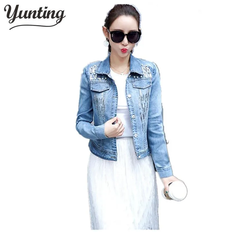 

2019 New Slim Denim Jackets Outerwear Coats Classical Beading Sequins Retro Jackets Women Coats With Rivets Female Jackets