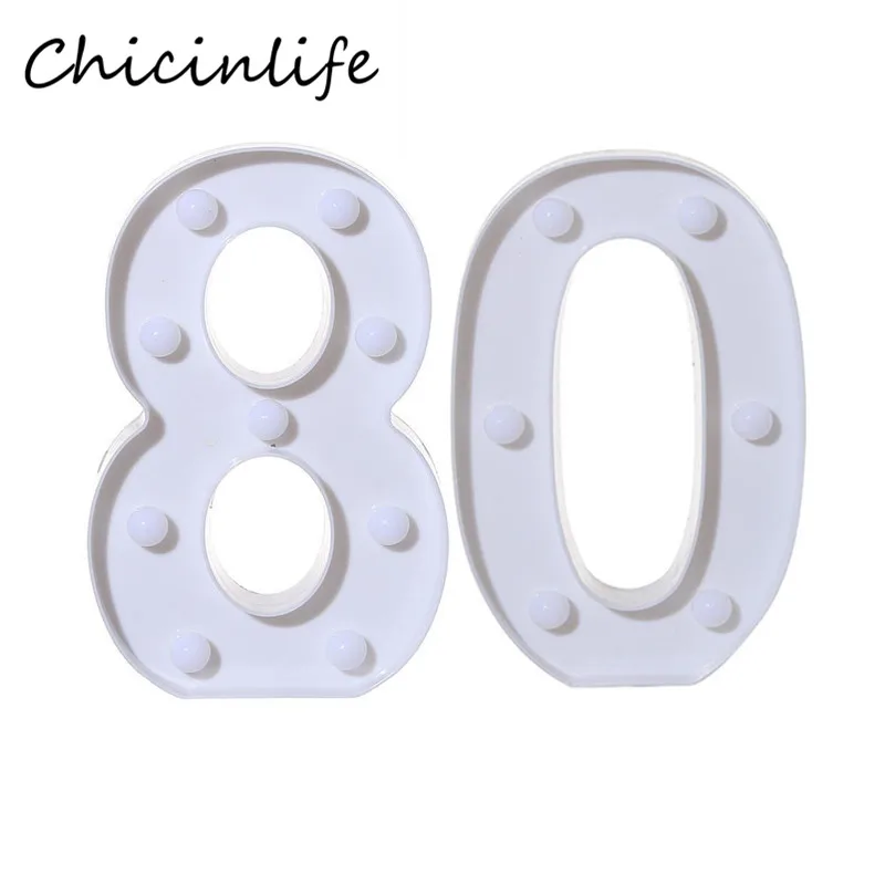 Chicinlife 2 шт. 30/40/50/60/70/80 цифры светодиодный Ночной светильник лампа с днем рождения знак Юбилей стоящий, подвесной вечерние украшения - Цвет: 80