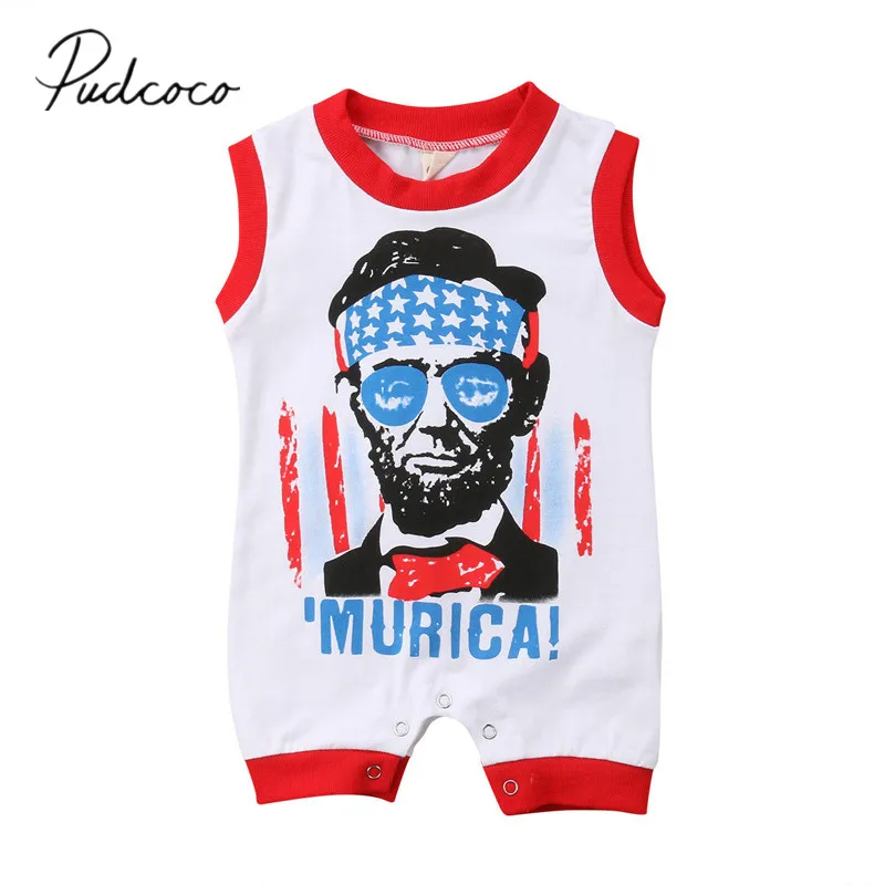 

2018 Brand New Fourth Of July Summer Toddler Baby Boys Casual Handsome Romper Letter Romper Sleeveless Flag Jumpsuits 0-24M