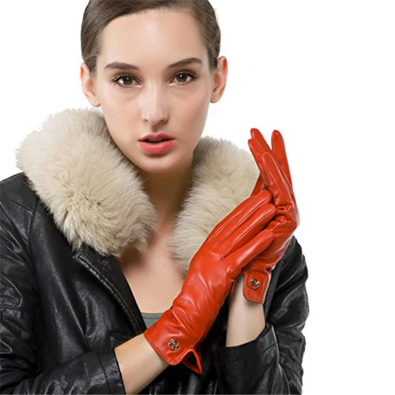 

Fashion Women Leather Gloves Nappa Sheepskin Women Genuine Leather Wrist Plus Velvet Female Driving Gloves Free Shipping