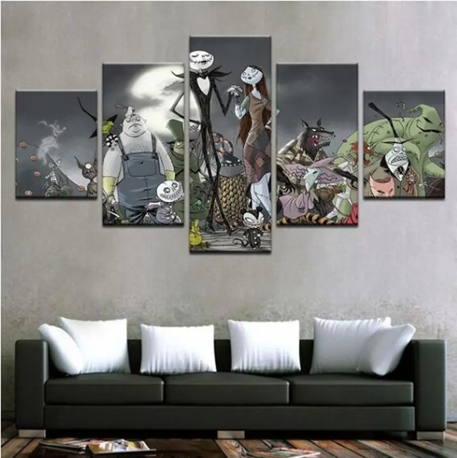 

HD Prints 5 Pieces Nightmare Before Christmas Canvas Painting for Living Room Abstract Wall Art Picture Home Wall Decoration