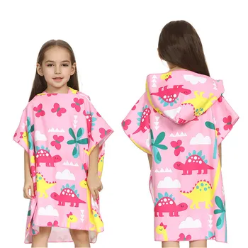 

Pink Dinosaur Printed Kids Bath Towel 2018 New Quick Drying Children Wearable Beach Towels Hooded Microfiber Girls Bathrobe