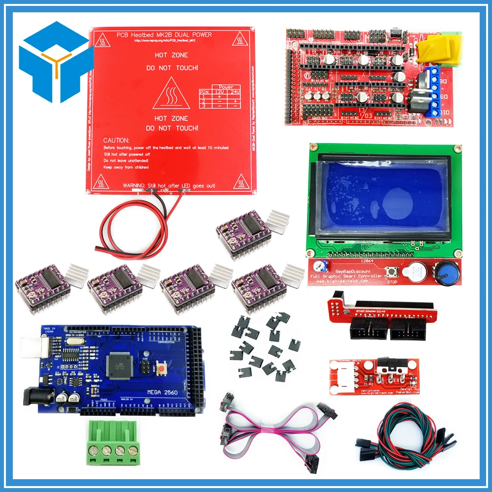 

Reprap Ramps 1.4 Kit With Mega 2560 r3 + Heatbed mk2b + 12864 LCD Controller + DRV8825 + Endstop + Cables For 3D Printer