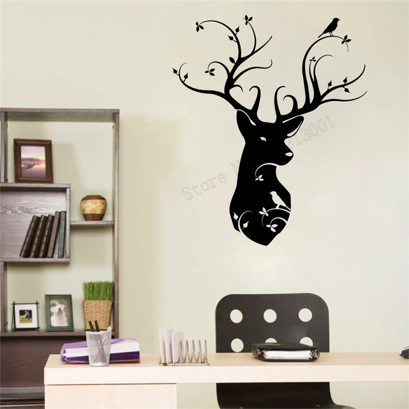 

Wall Decoration Vinyl Art Naturalist Style Deer Head Poster Beauty Birds Mural Fashion Ornament Mystic collection Decal LY315