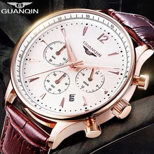 GUANQIN мужские часы Топ бренд класса люкс Хронограф Военный Спорт Кварцевые часы Классика мужские повседневные Ретро Кожаный ремешок наручные часы