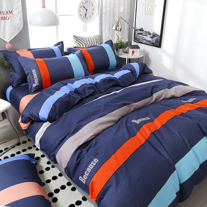 

3/4pcs/set Brief Stripe Printing Textile Bedding Set Include Duvet Cover &Sheets&Pillowcases Cover Comfortable Home Bed Set