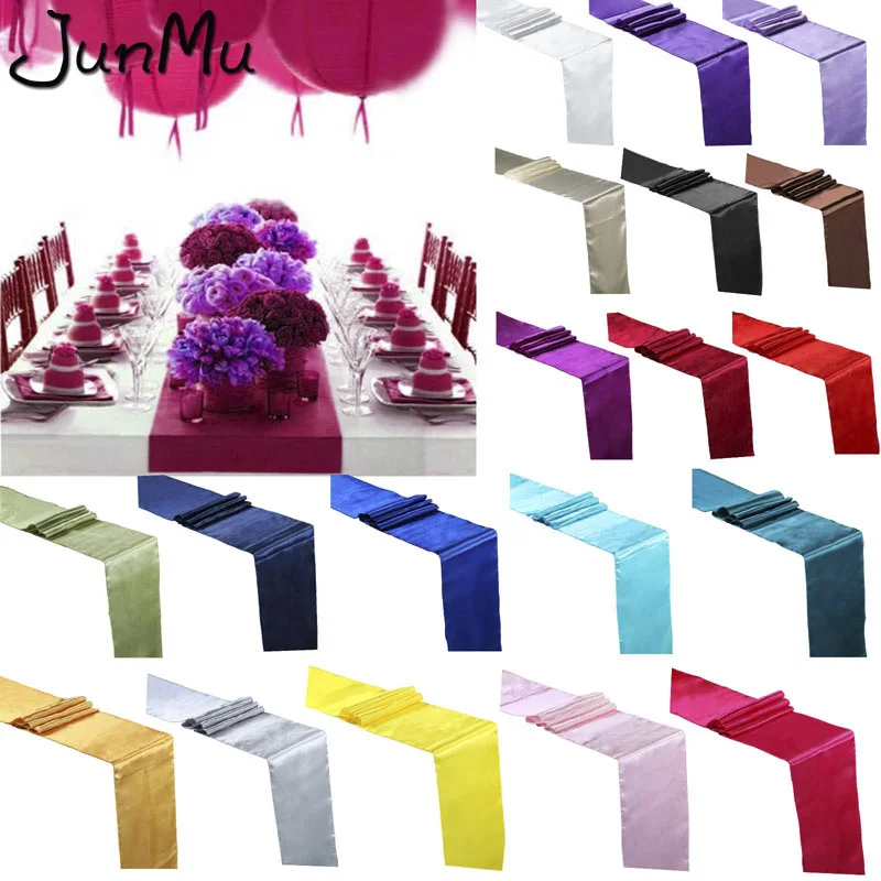 

5PCS Satin Table Runners Wedding Party Event Decor Supply Satin Fabric Chair Sash Bow Table Cover Tablecloth 30cm*275cm