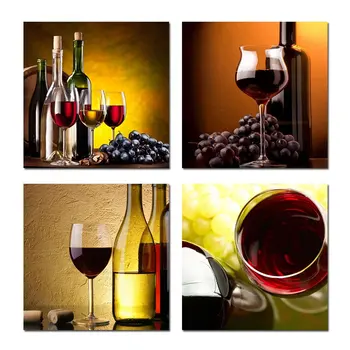 

HD Modern Kitchen Canvas Painting 4 Panel Wine Glass Bottle Wall Art Oil Painting Set Bar Restaurant Decoration Picture