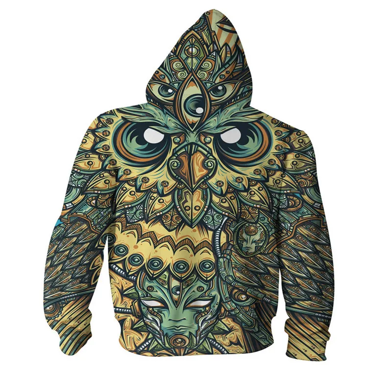 Owl Collage Zip Up Hoodie 2018 Autumn Winter Zipper jacket Outwear
