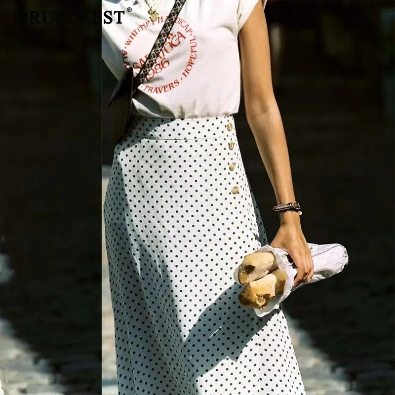 

Summer high waist skirt women streetwear korean fashion women clothes ploka dot button split white skirt faldas mujer moda 2019