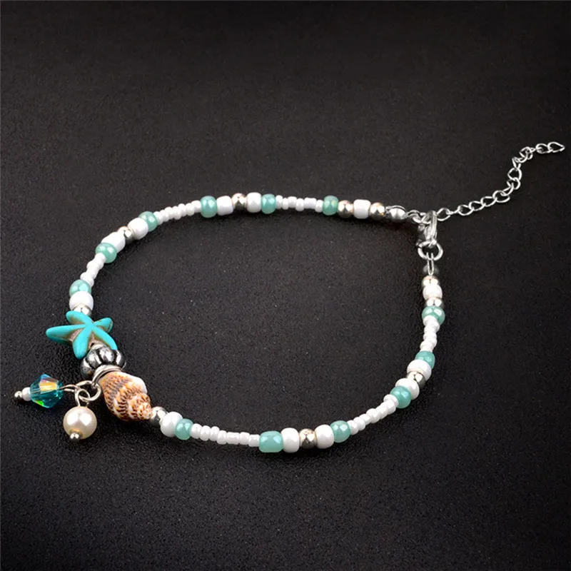 New Fashion Bohemian Imitation pearls Starfish Charms Bracelets Anklets For Beauty Women Summer Foot Chain Shell Jewelry Gift