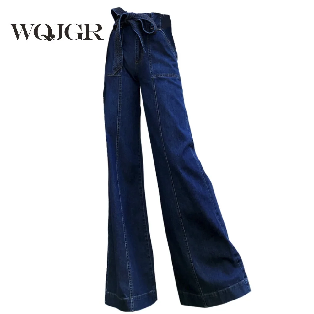 

WQJGR Jeans Woman Spring And Autumn Pattern Fashion High Waist Easy Thin Section Directly Barrel Wide Leg Pants Trousers Women