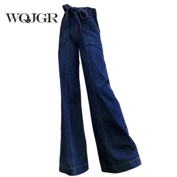 

WQJGR Jeans Woman Spring And Autumn Pattern Fashion High Waist Easy Thin Section Directly Barrel Wide Leg Pants Trousers Women