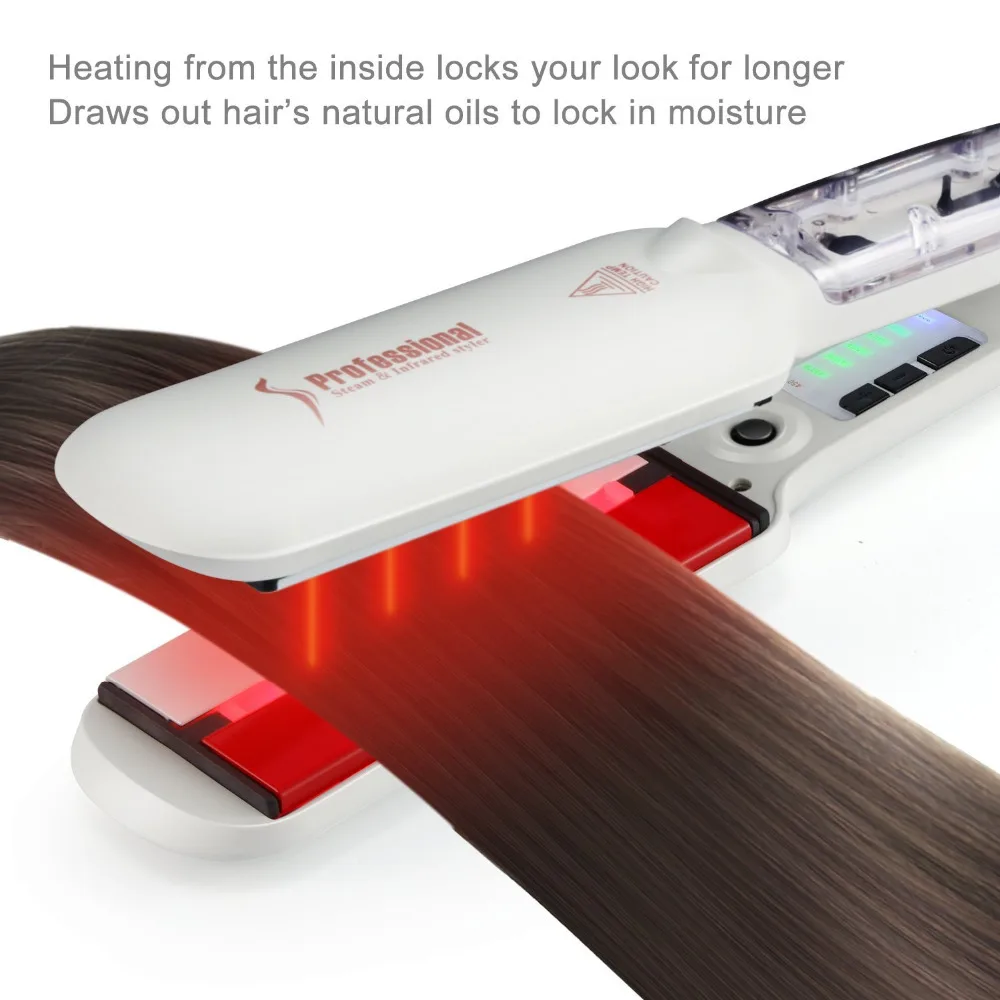 Professional Steam Hair Straightener Ceramic Vapor Infrared Heating Flat Iron 2 Inch Straightening Iron