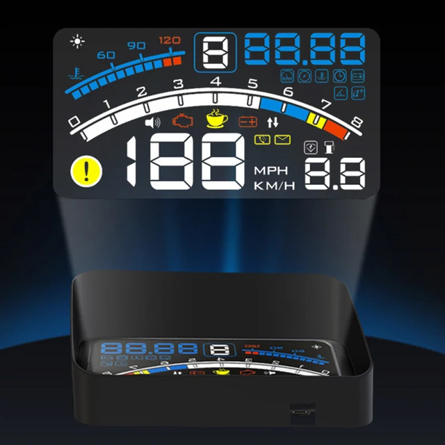 Pyle Universal 5.5" Car HUD Display - Projects Speed, RPM, Temp On Windshield, OBD2 Plug & Play