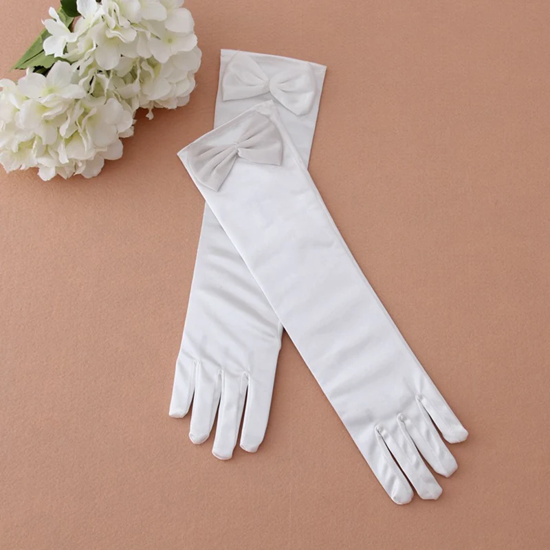 Праздничная одежда с цветочным узором для девочек одежда принцессы Аксессуары для костюма белые кружевные перчатки с бантом - Цвет: white