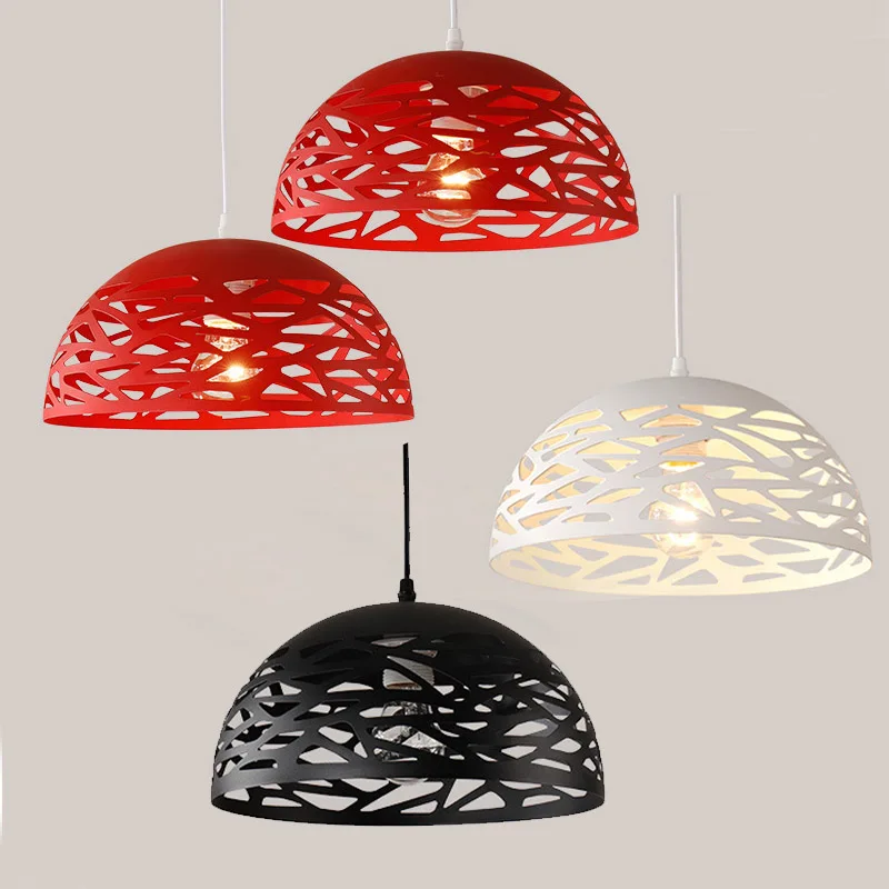 

Scandinavian Dining Hall Modern Simple Halfsphere Led Pendent Light Study Bedroom Lamp Art Bar Small Hollow Out Hung Lampshade