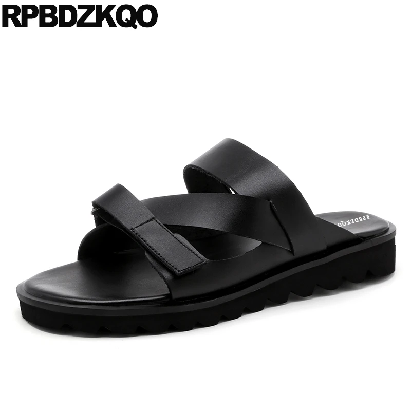

flat slippers platform high quality roman slip on soft shoes men gladiator sandals summer genuine leather black designer slides