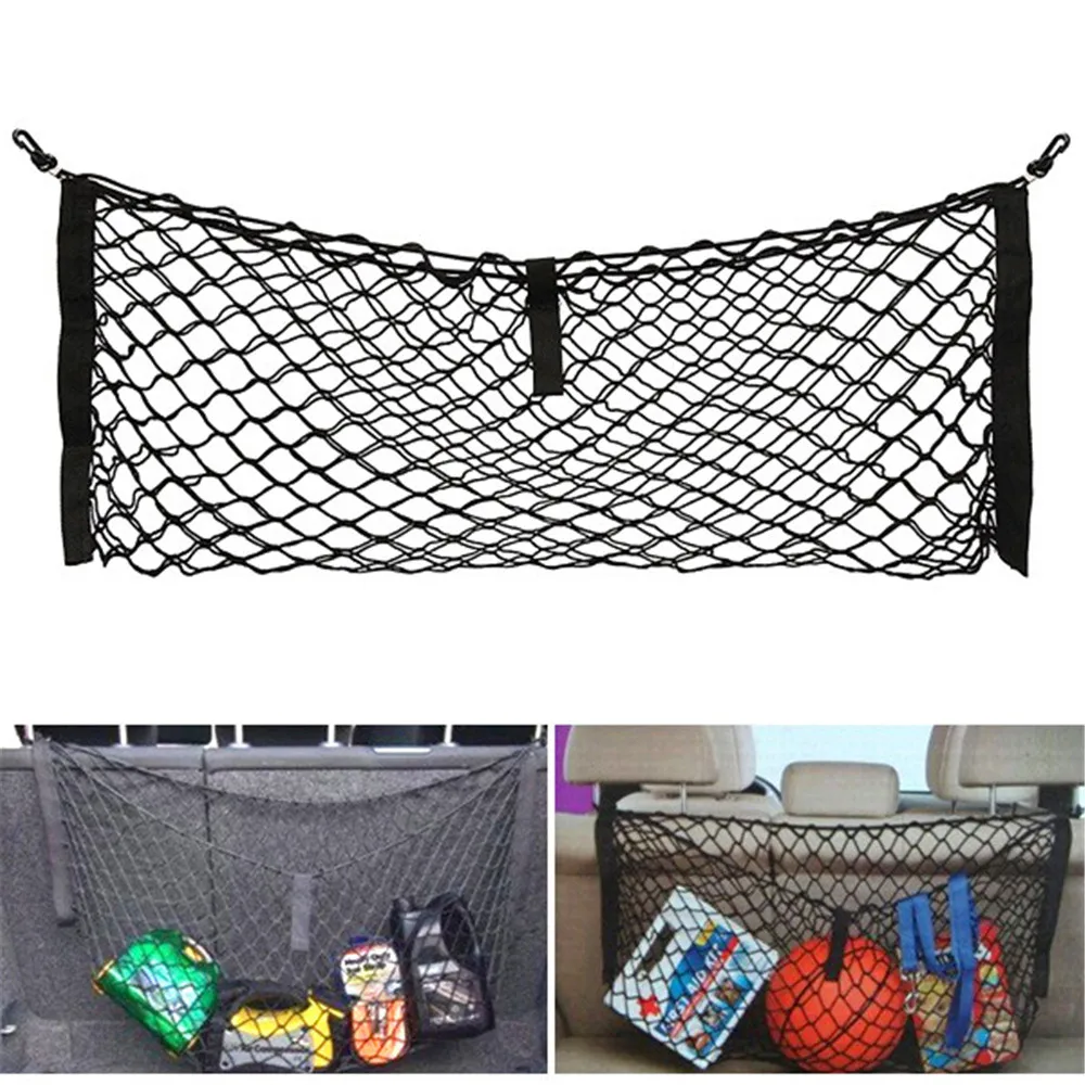 

100*40cm Universal Car Nylon Net Vehicle Holder Organizer Storage Elastic Mesh Net Pocket Truck Rear Auto Luggage Plastic Hooks