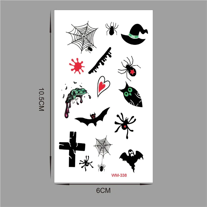 

Happy Halloween Waterproof Temporary Tatoo Sticker Fake Tattoo Flash Tatto Glitter Tattoos Woman Men Face Stickers Henna WM338