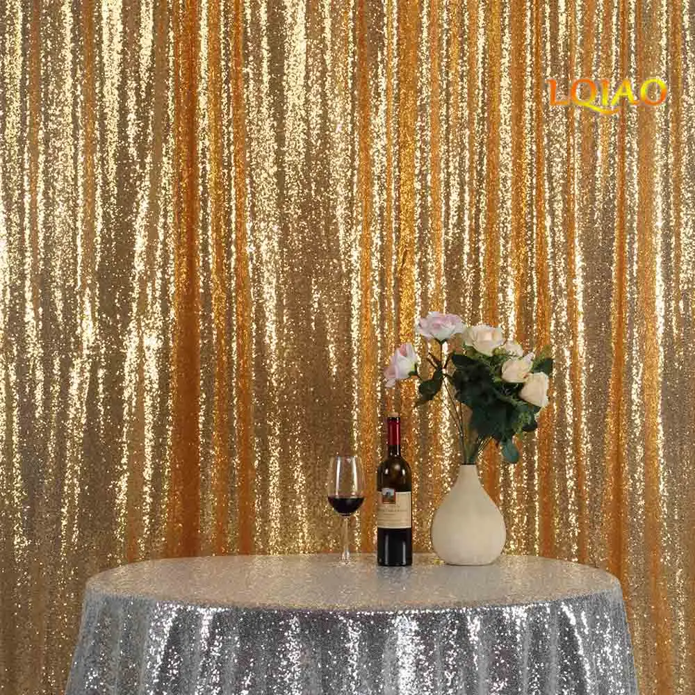 

LQIAO 8FT*8FT Gold Shimmer Sequin Fabric Backdrop Sequin Curtains Wedding Photo Booth Photography Backdrops for Party Decoration