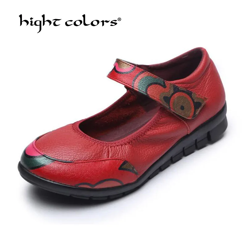 

Women's Genuine Leather Shoes Mary Janes New 2019 Spring ankle Strap Flats Women Hook & Loop Wedding shoes Woman Big size 40 41