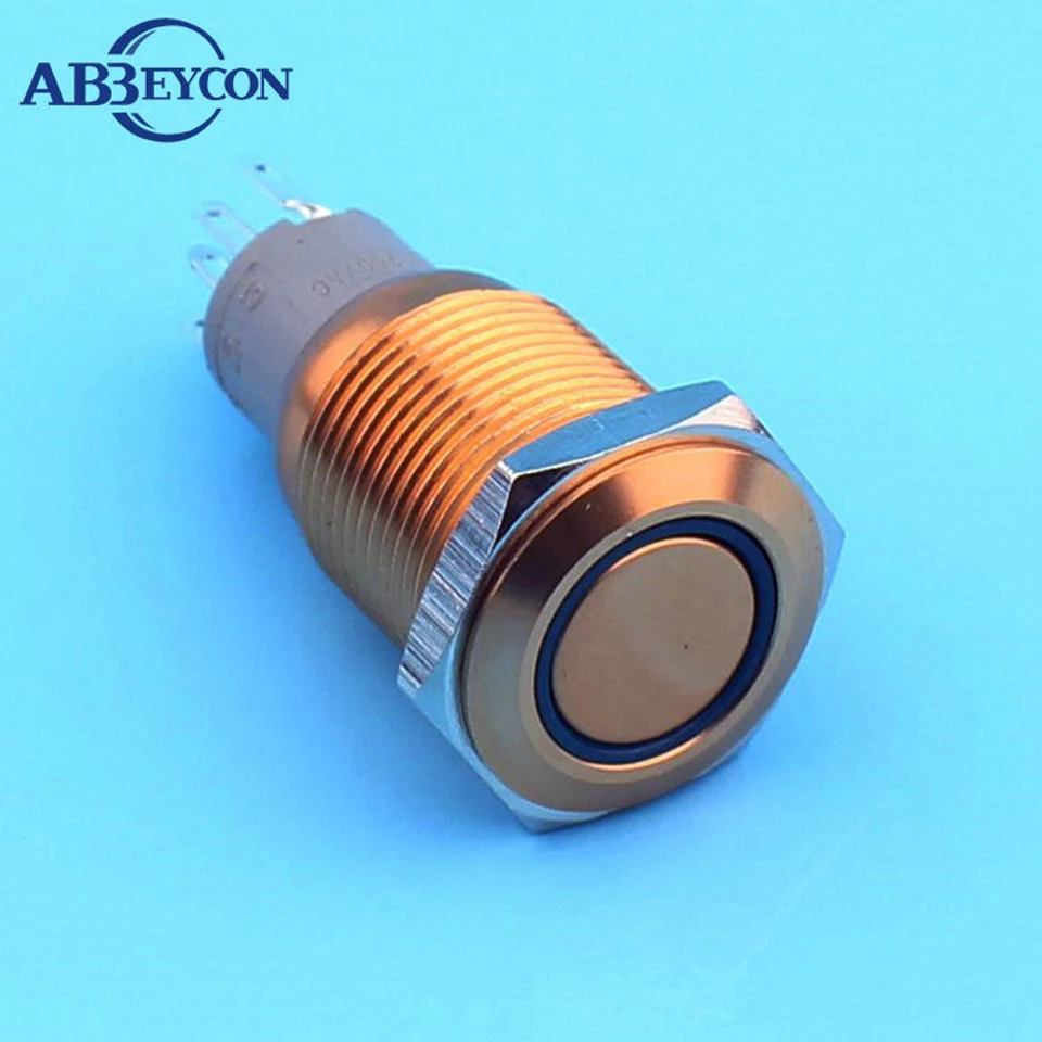16mm momentary metal push button switch gold plated high quality yellow