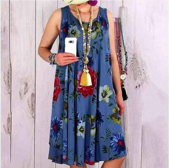 Повседневный винтажный сарафан женское летнее платье 2019 Boho свободное миди без