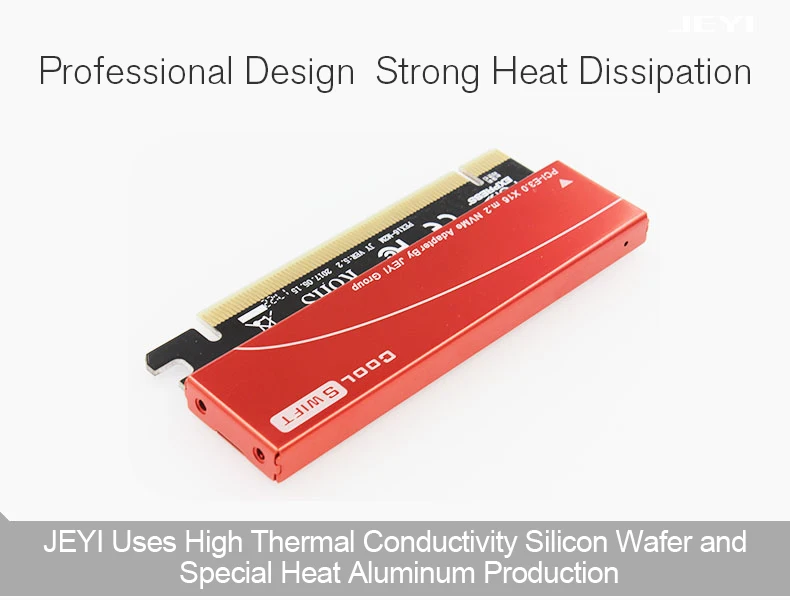 JEYI Cool Swift NVME M.2 X16 PCI-E Riser Card 2280 теплопроводность кремниевые пластины охлаждения пыленепроницаемый алюминиевый лист золотой стержень