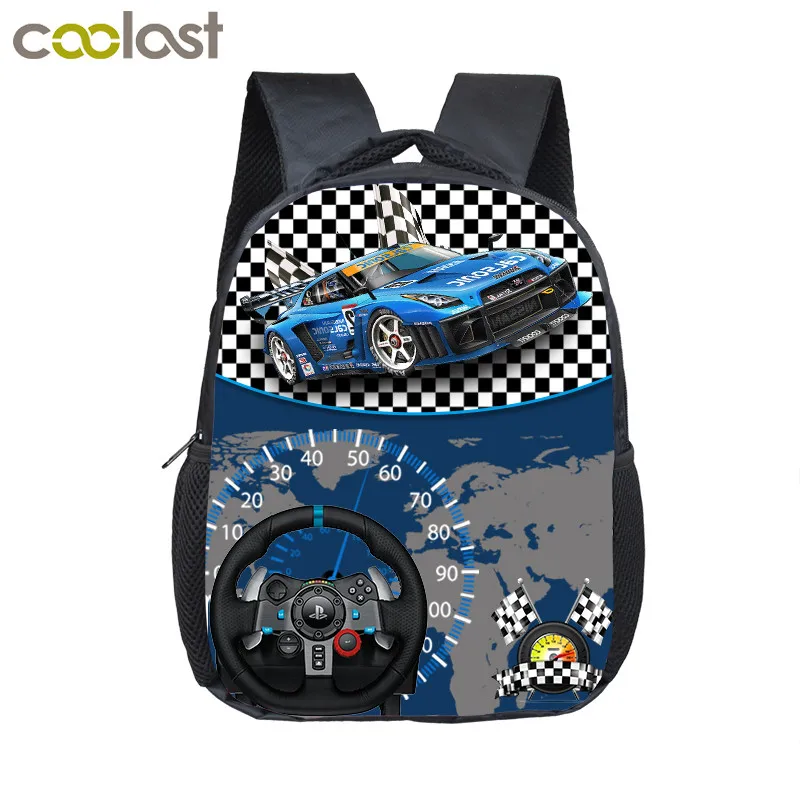 cheap 12 inch Kids Racing Car Small School Bags Child cartoon Backpacks Boys Girls Toddler Bags Children Bookbag Backpack Schoolbags
