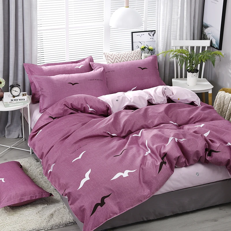 

3/4pcs High Quality Purple Seagull Printing Textile Bedding Set Include Duvet Cover&Sheets&Pillowcases Comfortable Home Bed Set