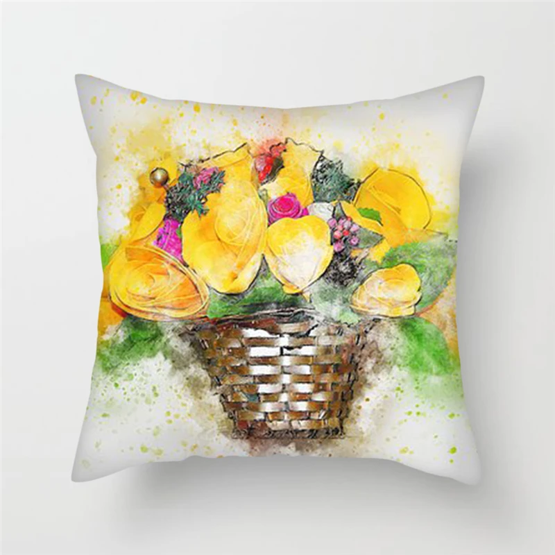 

Fuwatacchi Oil Painting Print Cushion Cover Floral Printed Rose Sunflower Sofa Car Decorative Pillows Cover funda de cojin 45x45
