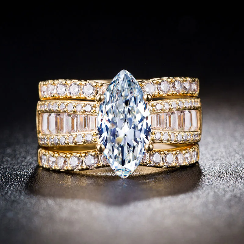 HUITAN, роскошный бренд, модный, серебряный/золотой цвет, свадебный набор, кольцо для женщин, свадьба/обручальные кольца, инкрустированные с AAA цирконием, кристалл