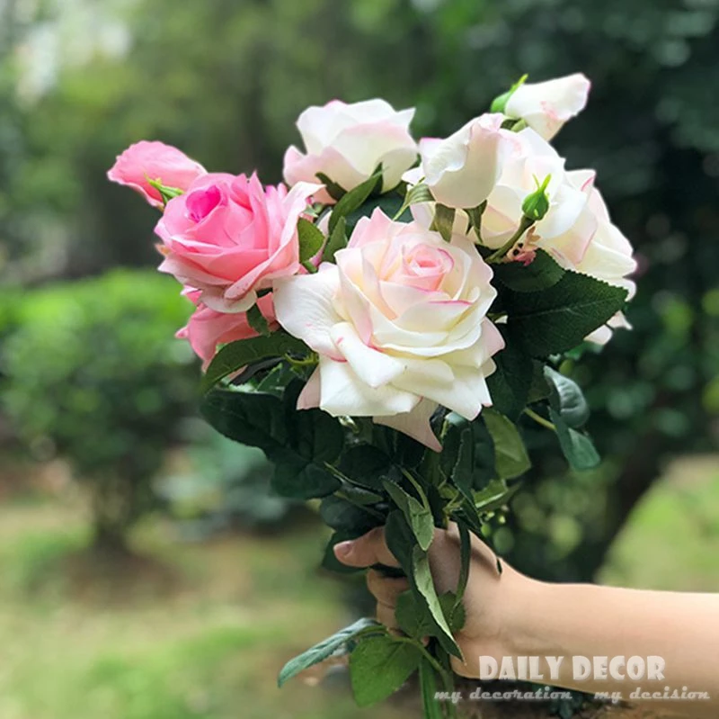 

Super high simulation real touch 3 heads artificial large rose flowers decorative Moisturizing hand felt latex roses bunch 6pcs