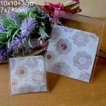 

300pcs 2 Size Choose Lace Doily and Bow Self-adhesive Food Packing bag Cellophane Bag, Cute Biscuit bag Plastic Party Favor Bag