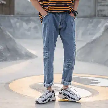 

2019 Summer Men's Holes Casual Pants Baggy Homme Black/blue Color Ripped Jeans Mens High-quality Trousers Plus Size S-XL