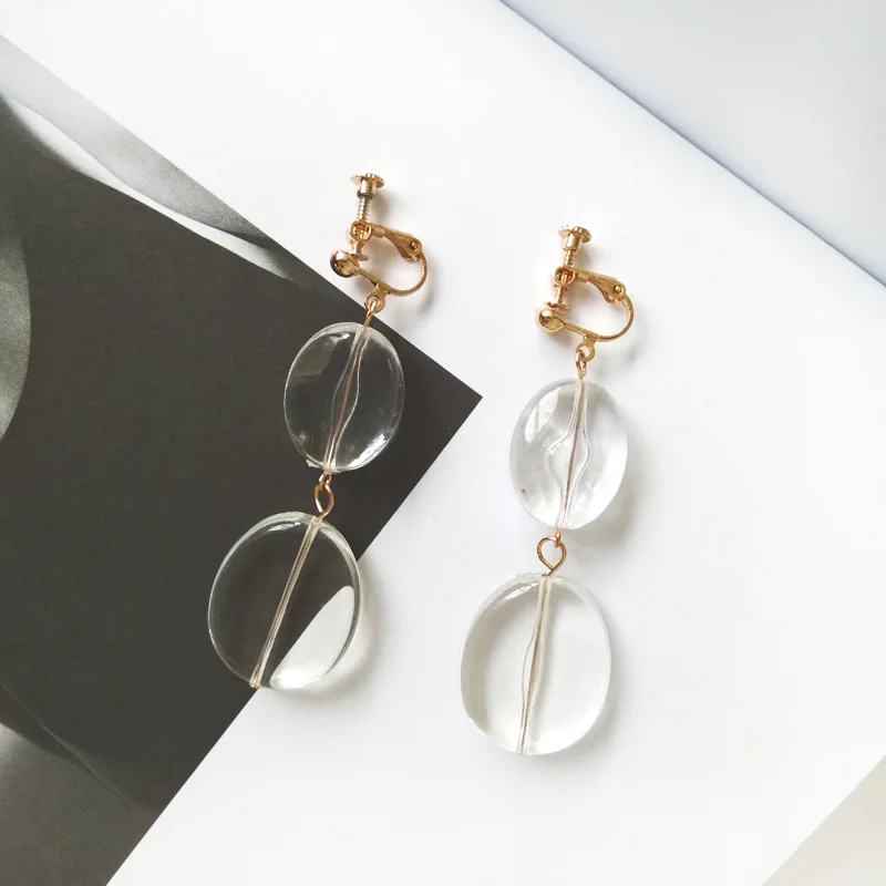

Geometric Oval White Transparent Resin Women Ear Clips Earrings Rought Cut Irregular Shape Clip on Earring Without Hole Piercing