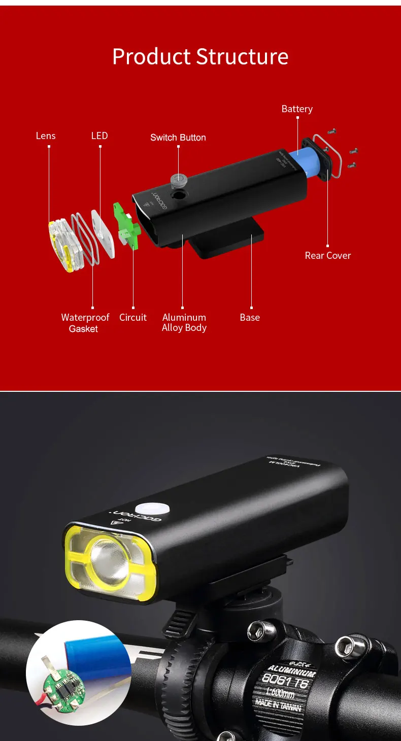 Clearance GACIRO V9C-400 Bicycle Headlight 400Lumens Bike Front Lighting Handlebar Quick Mount XPG LED Lamp 2500mAH Battery USB Charge 1 Clearance GACIRO V9C-400 Bicycle Headlight 400Lumens Bike Front Lighting Handlebar Quick Mount XPG LED Lamp 2500mAH Battery USB Charge 1