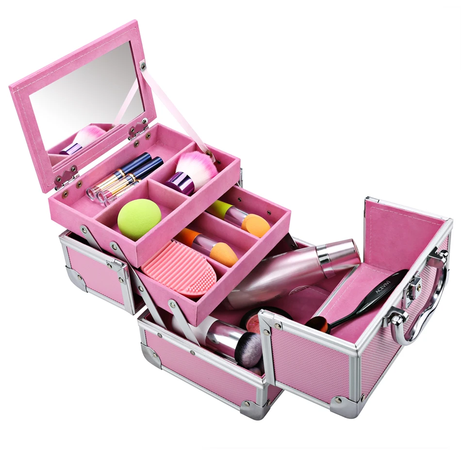 Make Up Box With Mirror HOMDOX Mini Portable Extendable Make up Train Case Makeup Storage