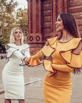 

Halinfer 2019 new summer women dress sexy bodycon o-neck ruffles bandage elegant celebrity party multicolor dresses vestidos