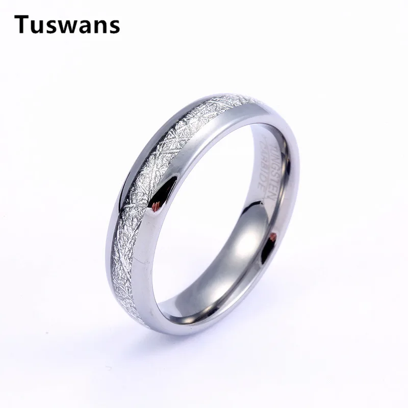 

6mm Silver Color Men's Tungsten Ring with Meteorite Inlay Fashion High Polished Male Engagement Wedding Tungsten Carbide Ring